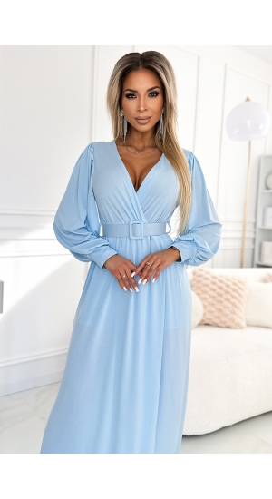 Fiorella kjole baby blue lang med ærmer og bælte