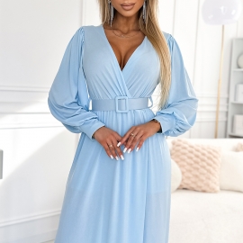 Fiorella kjole baby blue lang med ærmer og bælte