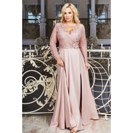 Bosca Carmen kjole til plussize i let skørt og lange ærmer v hals blush