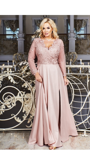 Bosca Carmen kjole til plussize i let skørt og lange ærmer v hals blush Bosca Carmen kjole til plussize i let skørt og lange ærmer v hals blush