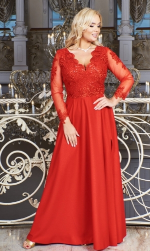 Carmen kjole til plussize i let skørt og lange ærmer v hals