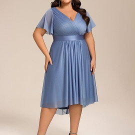 Forførende drøm blå eller rosa knæ lang festkjole med ærme plussize fra Bridalstore 