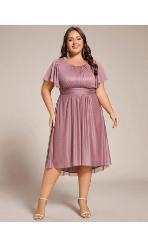   Forførende kjole Blå eller rosa knæ lang festkjole med ærme plussize fra Bridalstore 
