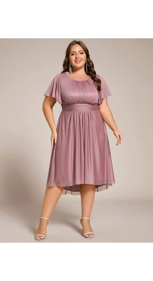 Forførende kjole Blå eller rosa knæ lang festkjole med ærme plussize fra Bridalstore    Forførende kjole Blå eller rosa knæ lang festkjole med ærme plussize fra Bridalstore