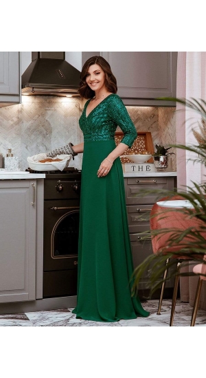 Elegant fest kjole i grøn farve VIP glimmer med ærme