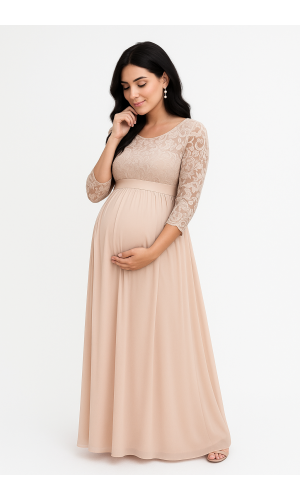  Beige graviditets  brudekjole eller fest kjole 