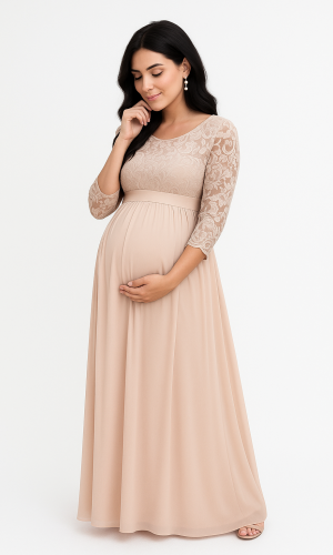  Beige graviditets  brudekjole eller fest kjole 