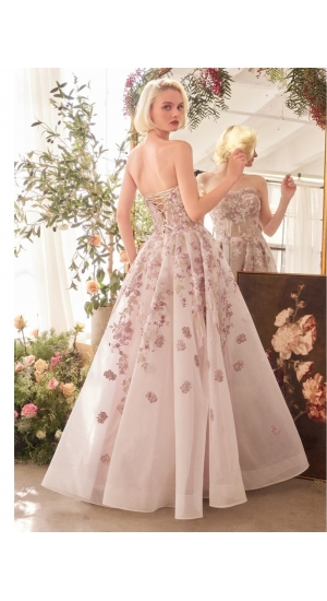   Midtnats drøm Blomster festkjole med corsage I ryggen A1455