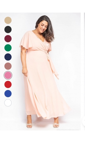   Plussize kjole let med ærme og bælte