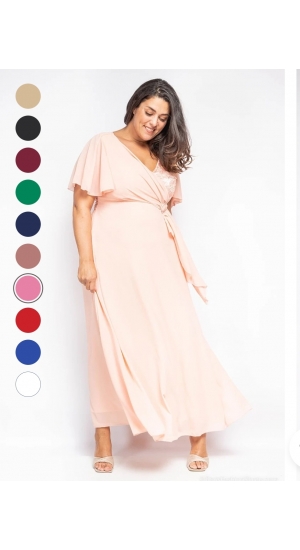 Plussize kjole let med ærme og bælte   Plussize kjole let med ærme og bælte