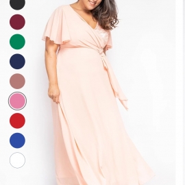   Plussize kjole let med ærme og bælte