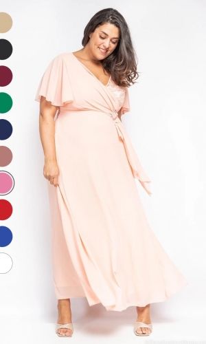   Plussize kjole let med ærme og bælte