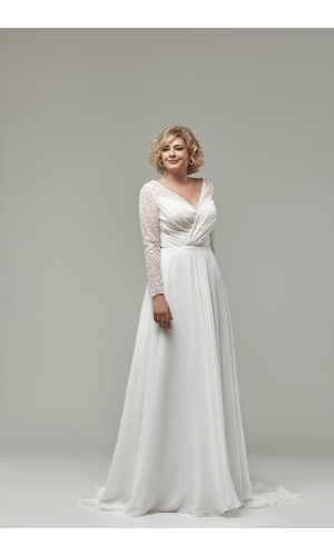 Miriam plus size brudekjole med blonde ærme