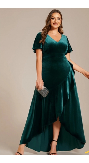 Fløjls / velour kjole med ærme til plussize kvinder i flere farver Fløjls / velour kjole med ærme til plussize kvinder i flere farver