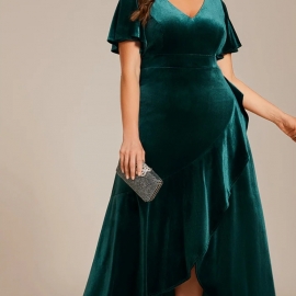 Fløjls / velour kjole med ærme til plussize kvinder i flere farver