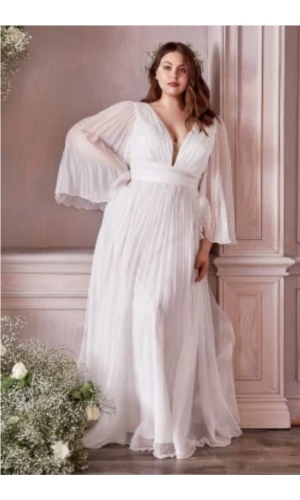 Plisseret plus size brudekjole med lynlås i ryggen