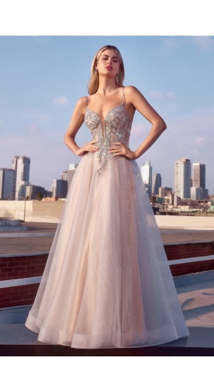 Cindarella fest kjole glimmer i guld farve med strop