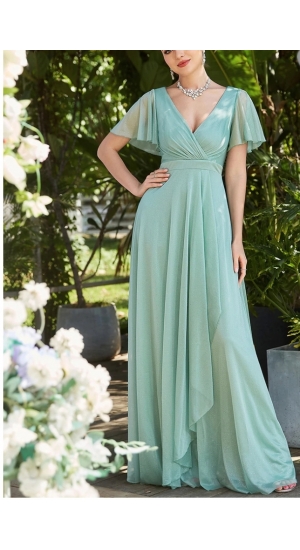 Grøn fest kjole med ærmer