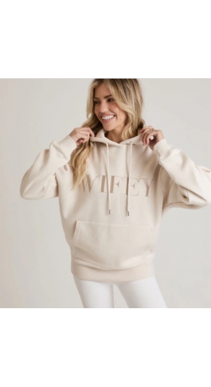 Hættetrøje beige glat skrift Hættetrøje beige glat skrift
