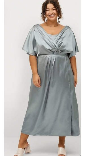 Blå fest kjole silke look stor størrelse 