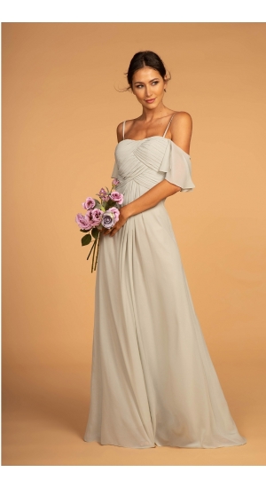 Sage grøn festkjole I chiffon med ærme