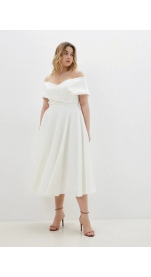 Kort brudekjole hvid i mikado silke