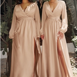  Satin kjole med ærmer også i plus size