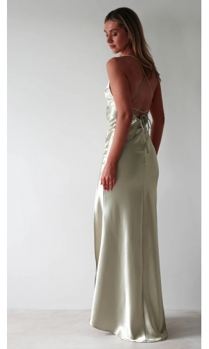 Satin look silke lang kjole Celin