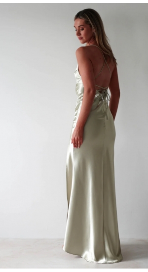 Satin look silke lang kjole Celin