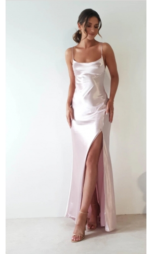 Satin look silke lang kjole Celin