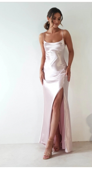 Satin look silke lang kjole Celin