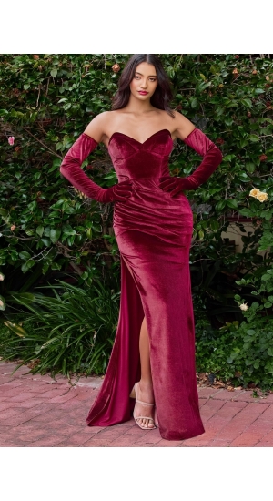 Festkjole velour med handsker i flere farver 