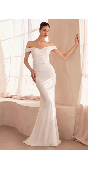 T brudekjole med off skulder og lukket ryg , strech enkel 