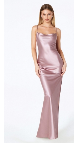 T2000p enkel kjole satin i rød, blå, sort , blush