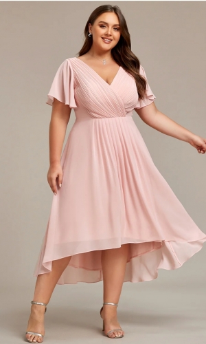 Pink eller mørkeblå eller grøn kort kjole plus size