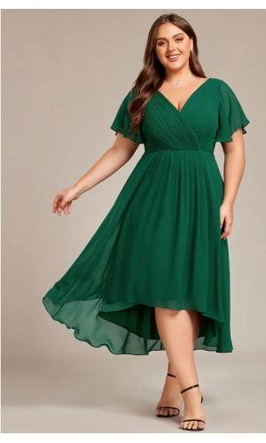 Mørkegrøn, Rosa eller mørkeblå eller grøn kort kjole plus size