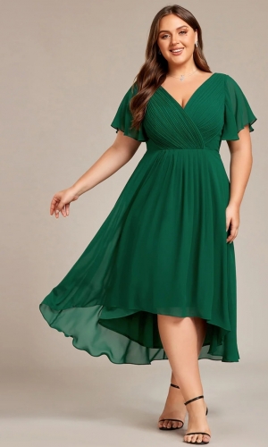 Mørkegrøn, Rosa eller mørkeblå eller grøn kort kjole plus size