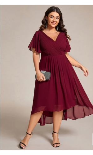 Mørkerød eller mørkeblå eller grøn kort kjole plus size