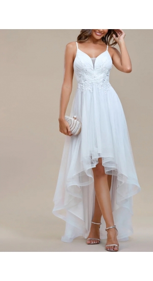  Brudekjole hvid stilen er kort lang med stropper