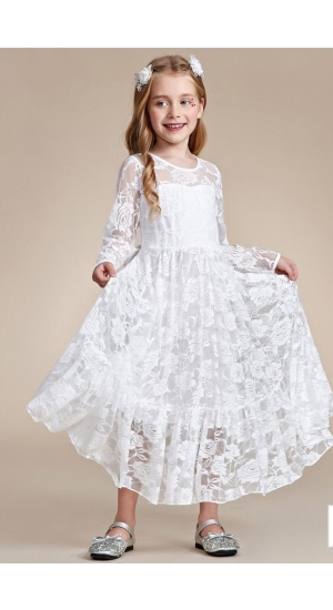 Børne kjole Princesse med blonder og ærmer