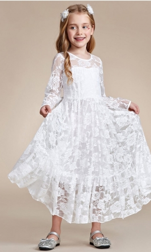 Børne kjole Princesse med blonder og ærmer