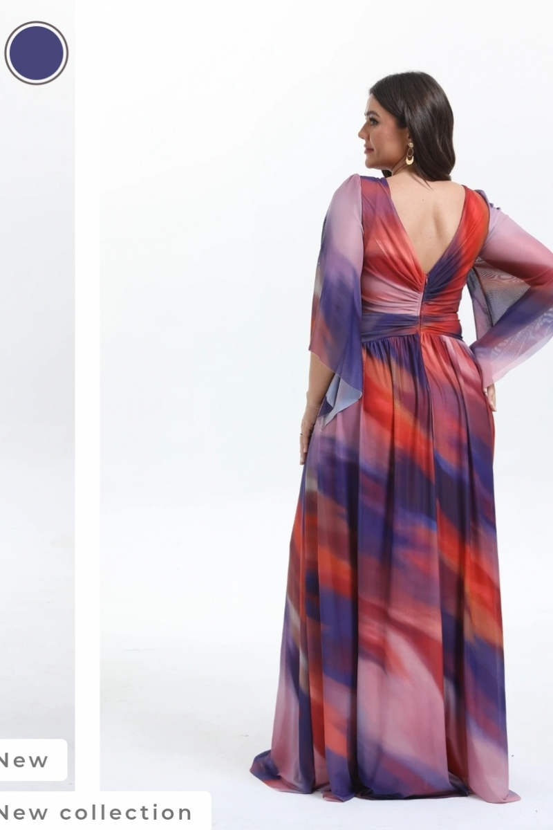 Plus size maxi lang kjole med ærmer i mange farver lilla