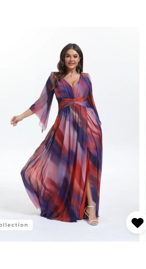 Plus size maxi lang kjole med ærmer i mange farver lilla Plus size maxi lang kjole med ærmer i mange farver lilla
