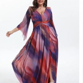 Plus size maxi lang kjole med ærmer i mange farver lilla