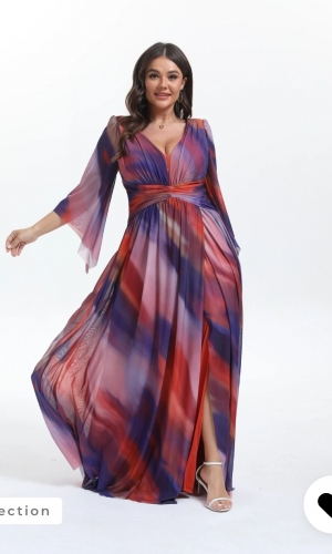 Plus size maxi lang kjole med ærmer i mange farver lilla