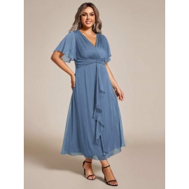   Blå knæ lang plussize blå kjole fra Bridalstore 