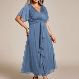  Sensuel kat blå knæ lang plussize blå kjole fra Bridalstore 