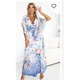 Nice evening dress med slå om bælte blå fra dansk butik 