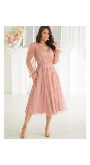 Tyl midi  Alexa kjole med ærmer i mange farver 