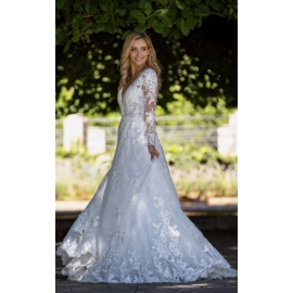   2026 brudekjole blonde dyb ryg og lange ærmer 